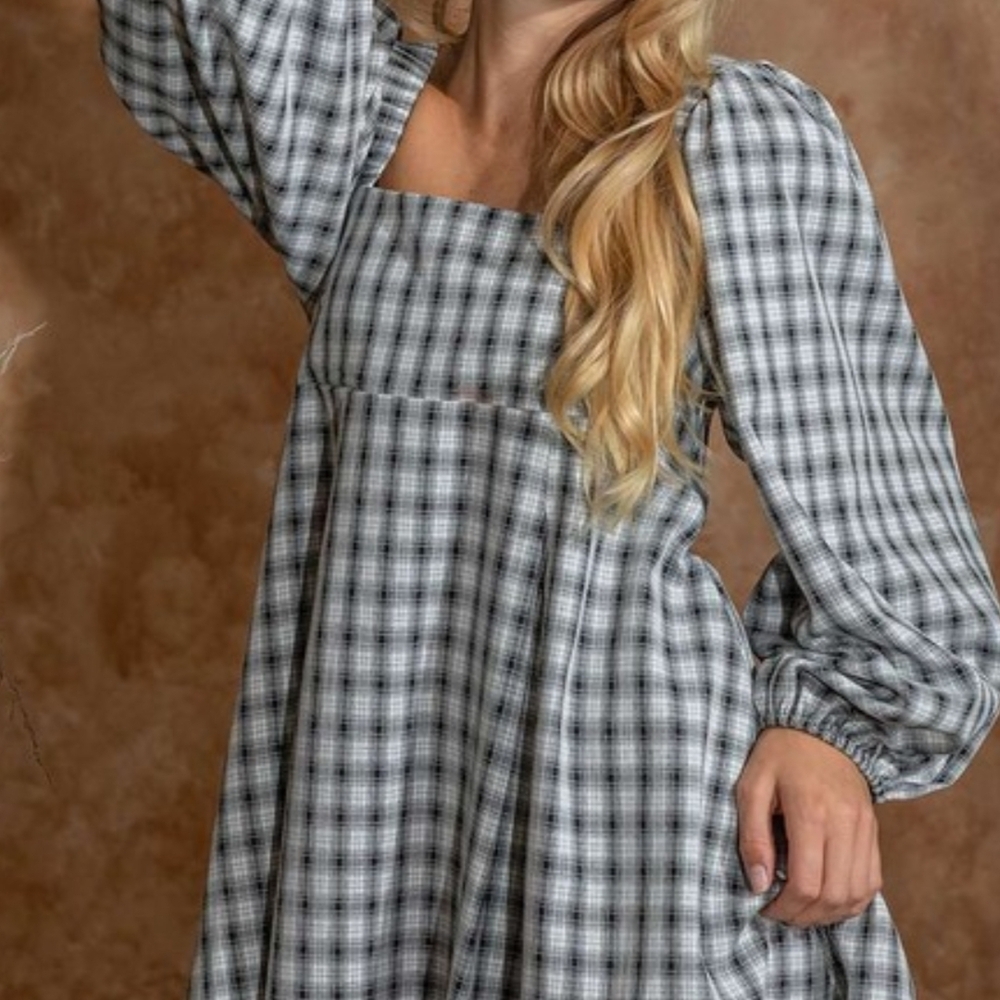 Cowgirl Baby Doll Plaid Long Sleeve Dress